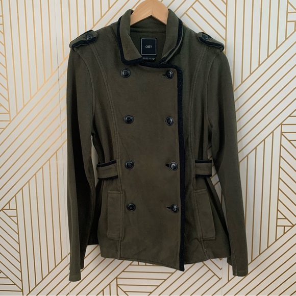 Obey Jackets & Blazers - Obey cotton blend Utility military inspired double breasted green black Jacket 8